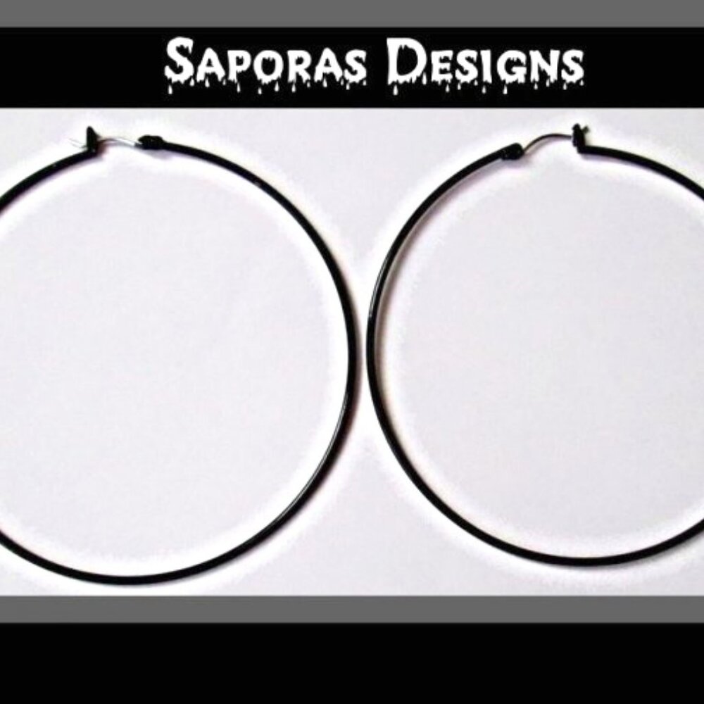 Large Black Hoop Earrings Biker Chic Gothic Punk Rock Style For Women/Teens